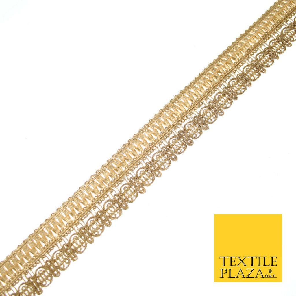 Wheat Gold Ornate Corded Woven Trim Border Gota Ribbon Lace 2.5cm Wide X552