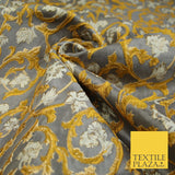 6 COLOURS Grey Ornamental Floral Vine Textured Brocade Jacquard Dress Fabric 59"