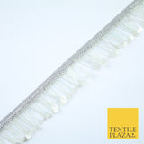 SILVER PEARL WHITE Sequin Glass Tube Fringe Tassel Trim Ribbon Border Lace X127