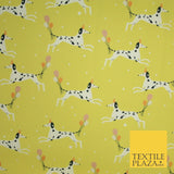 Yellow Dalmatian Party Hat Dog Balloons Digital Print 100% Cotton Fabric 8218