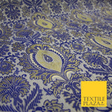 Royal Blue Gold Ornamental Fancy Motif Metallic Brocade Dress Fabric 56" 7449