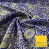 Royal Blue Gold Ornamental Fancy Motif Metallic Brocade Dress Fabric 56" 7449