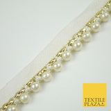 WHITE Mini 5mm Pearl Beaded Slim Trim Border Ribbon Gota Lace X694