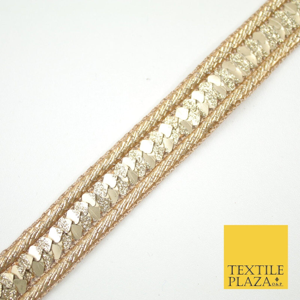 Matt Gold Double Square Sequin Glitter Border Ribbon Indian Ethnic Trim X689