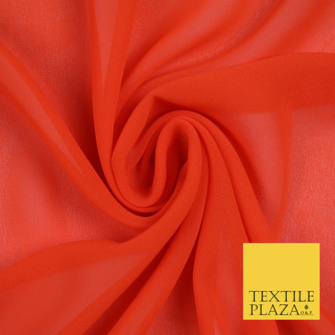 FLAMINGO ORANGE Premium Plain Dyed Chiffon Fine Soft Georgette Sheer Dress Fabric 5765